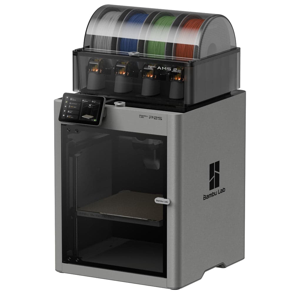 Bambu Lab P2S 3D printing — multi-colour FDM print in progress