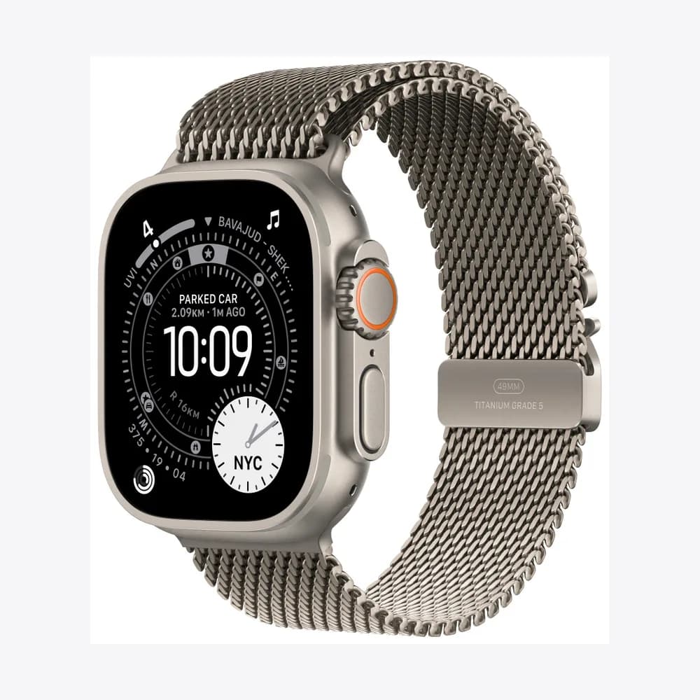 Apple Watch Ultra 3 GPS + Cellular 49mm Natural Titanium Case with Natural Titanium Milanese Loop - Medium